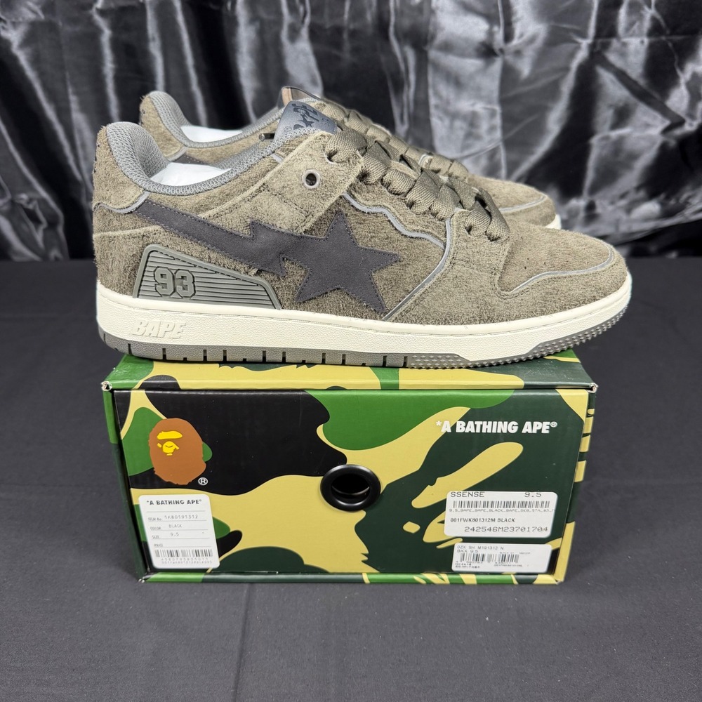 A Bathing Ape‎ Bape SK8 STA #3 M1 Black Olive Suede Sneakers 1K80191312 Mens 9.5